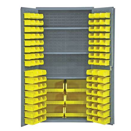 Vestil Steel Storage Cabinet with 132 Plastic Bins