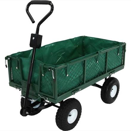 Sunnydaze Utility Dump Cart With Folding Sides And Liner Set
