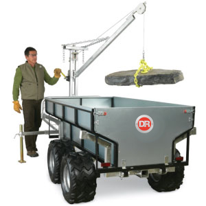 Swinging boom lift on a DR ATV dump trailer