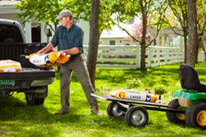 Tow-behind DR leaf vacuum converts to a utility cart
