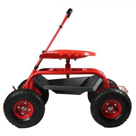 Sunnydaze Rolling Garden Work Seat With Extendable Steering Handle And Basket
