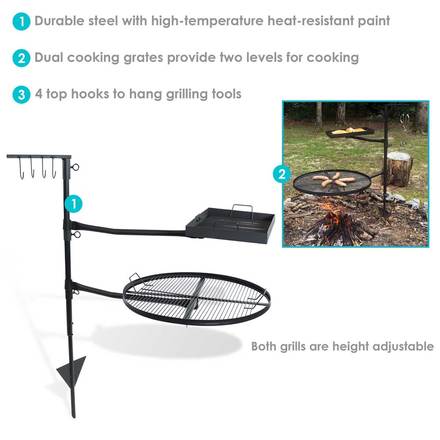 Sunnydaze Steel Dual Fire Pit Campfire Cooking Grill System