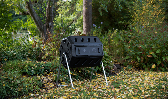 Standing compost containers are more ergonomic and make mixing easier.