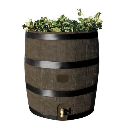 RTS Round Rain Barrel with Planter Woodgrain