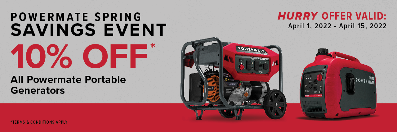 Powermate Spring Savings Event 10% off Portable Generators