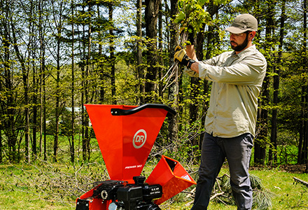 Chipper shredder chips branches and shreds brush