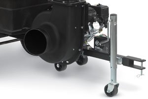 Trailer jack stand on the tow-behind DR leaf vacuum