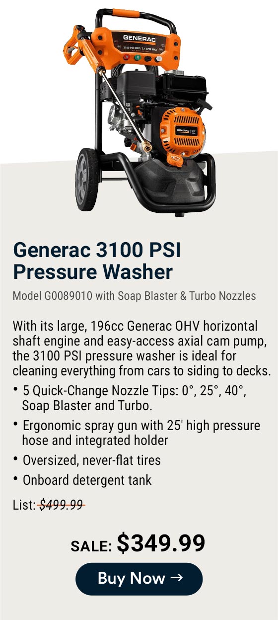 Generac gas deals pressure washer