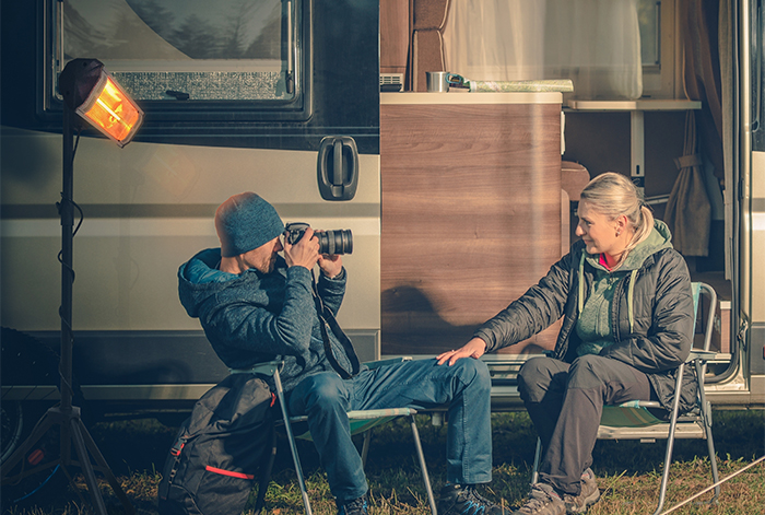 Using a portable heater on a camping trip.