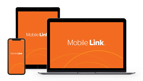 Computer, tablet, and mobile smartphone showing the home page of Mobile Link.