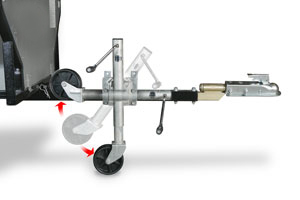 Optional pivoting jack stand on a DR ATV dump trailer